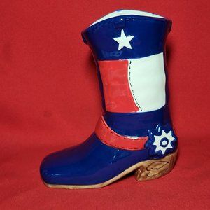 Dining Style Utensil Holder Blue Boot Ceramic Texas Lone Star